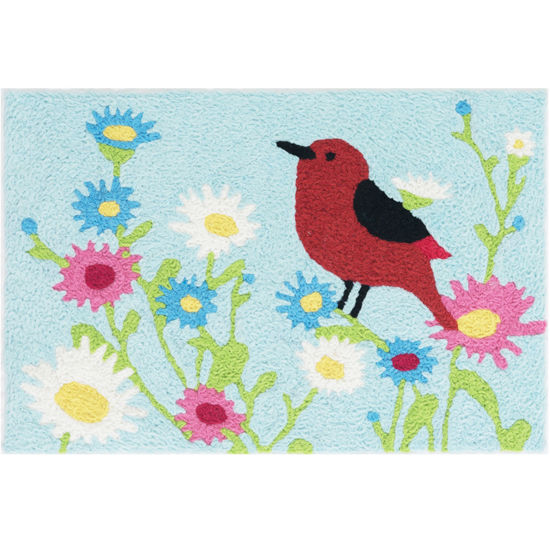 Picture of Red Bird and Daisies Machine Washable Jellybean®  Accent Rug
