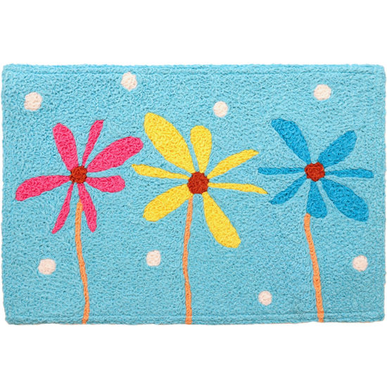 Picture of Pretty Posies on Sky Blue Machine Washable Jellybean®  Accent Rug