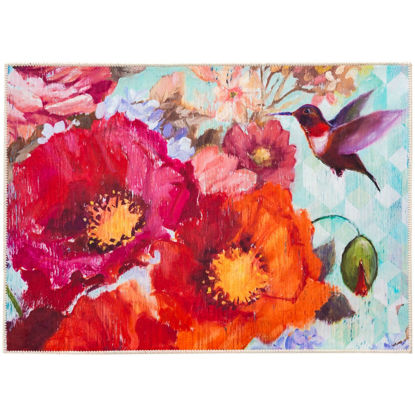 Picture of Poppies & Hummingbird Machine Washable Olivia's Home™  Accent Rug